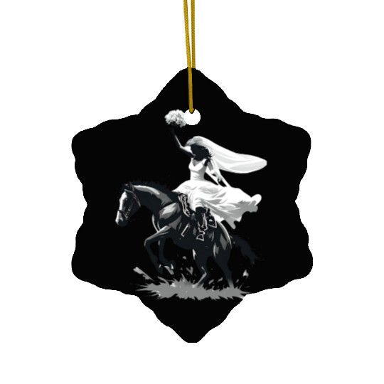 Western Cowgirl Bride on Bucking Horse – Grayscale Ceramic Ornaments
