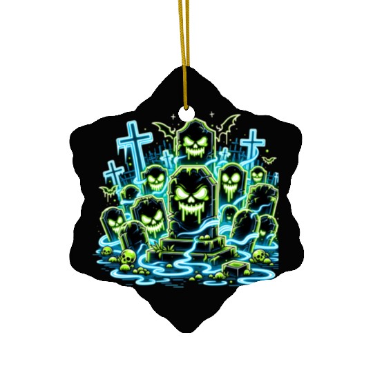 Neon Tomb Uprising – Glowing Graveyard Ghouls Ceramic Ornaments