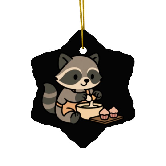 Adorable Raccoon Baking Cupcakes Ceramic Ornaments