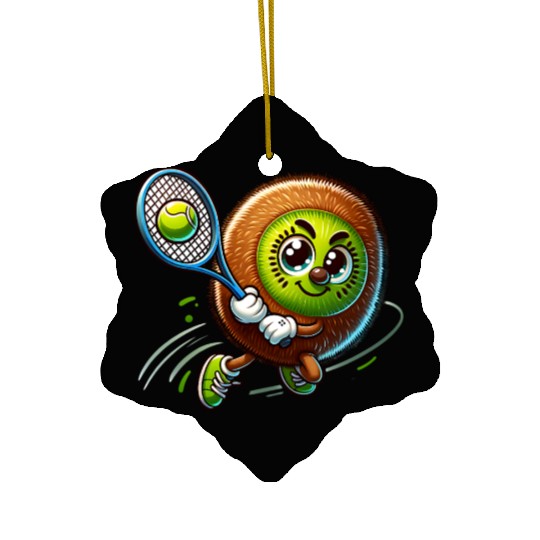 Kiwi Tennis Star – Furry Fruit Champion on Court Ceramic Ornaments