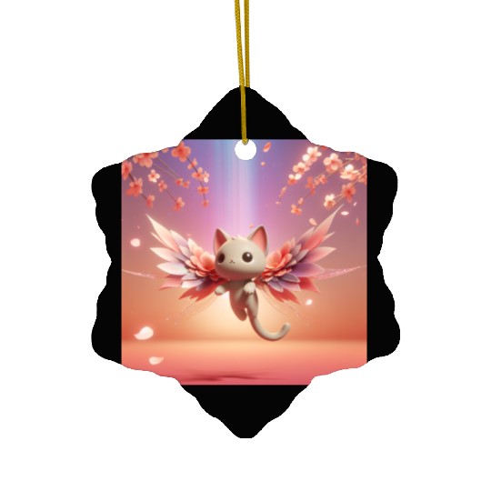 Petal Flight Kitty Ceramic Ornaments