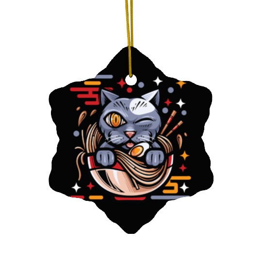 Cat Ramen Japanese Funny Japanese Kawaii Black Cat Ceramic Ornaments