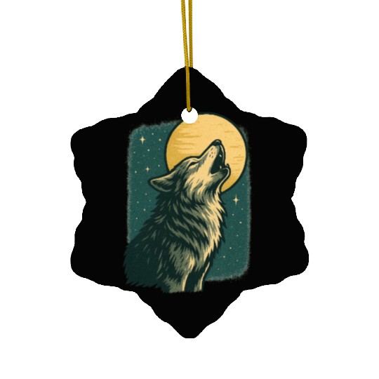 Lone wolf howl at the moon Ceramic Ornaments
