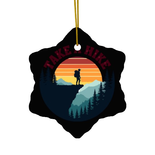 Take A Hike - Vintage Sunset Mountain Silhouette Ceramic Ornaments