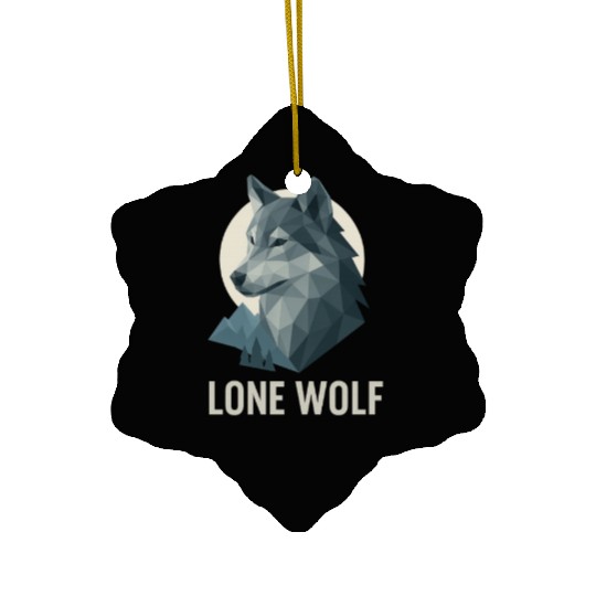 Lone Wolf – Geometric Wolf Head under Moon Wildern Ceramic Ornaments