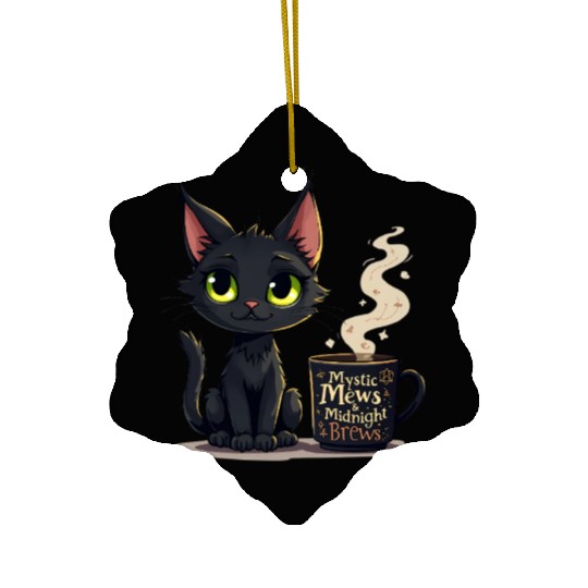 Mystic Mews & Midnight Brews - Black Cat & Magic Ceramic Ornaments