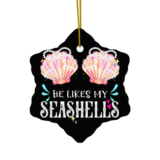 She likes my Seashells summer crusin couple love Ceramic Ornaments