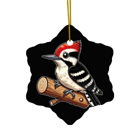 Woodpecker Cute Bird Illustration Nature Lover Ceramic Ornaments