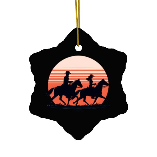 Equestrian Sunset Silhouette Ceramic Ornaments