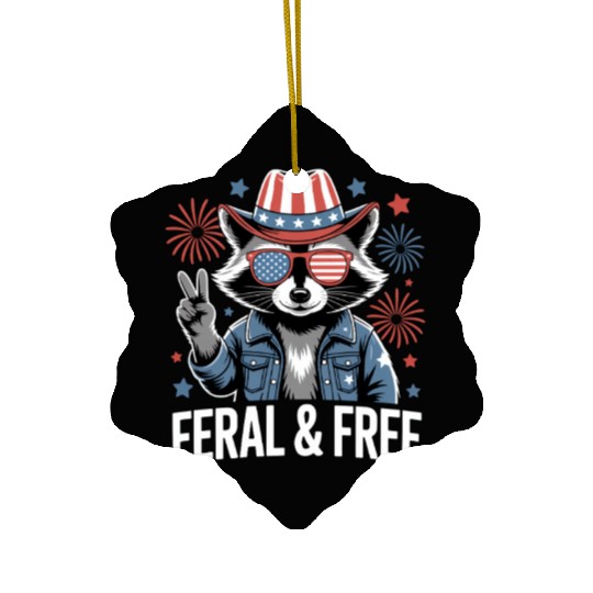Feral And Free Patriotic Raccoon Ceramic Ornaments