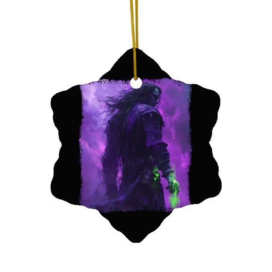 Dark Spell Warrior with Purple Mist Energy Ceramic Ornaments