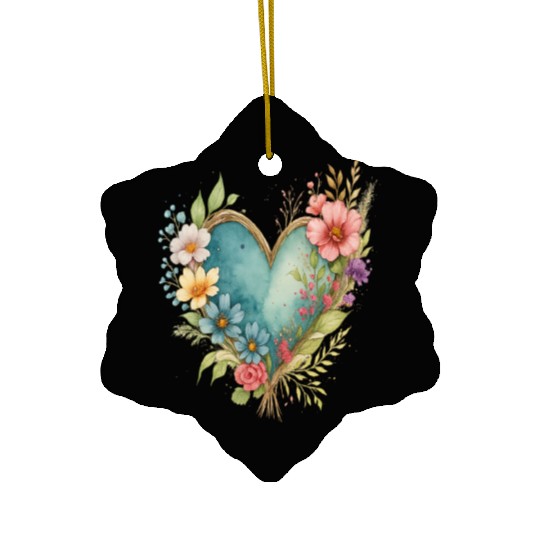 Watercolor Floral Heart Graphic | Romantic Botanic Ceramic Ornaments