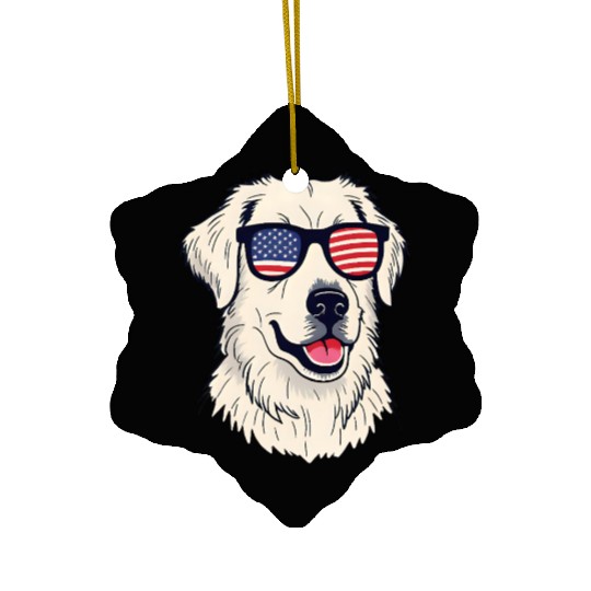 USA Dog Lover - Cool Pup with American Flag Shades Ceramic Ornaments