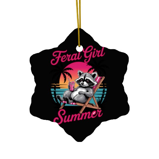 Funny Raccoon Feral Girl Summer Ceramic Ornaments