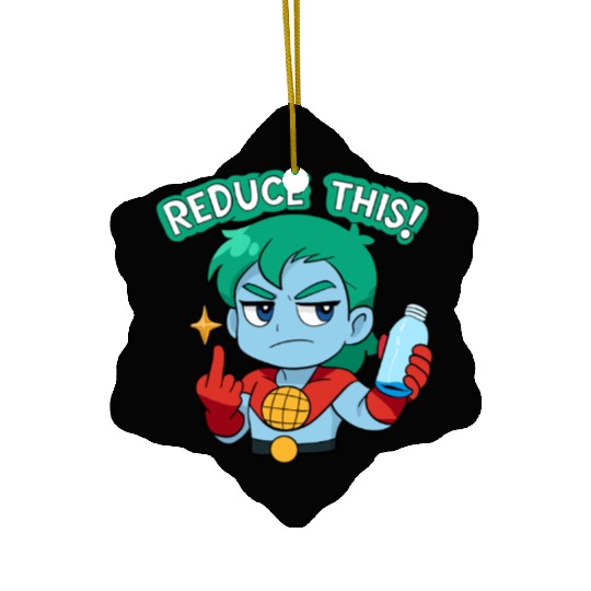 Chibi Style Captain Planet Reduce This!Design Ceramic Ornaments