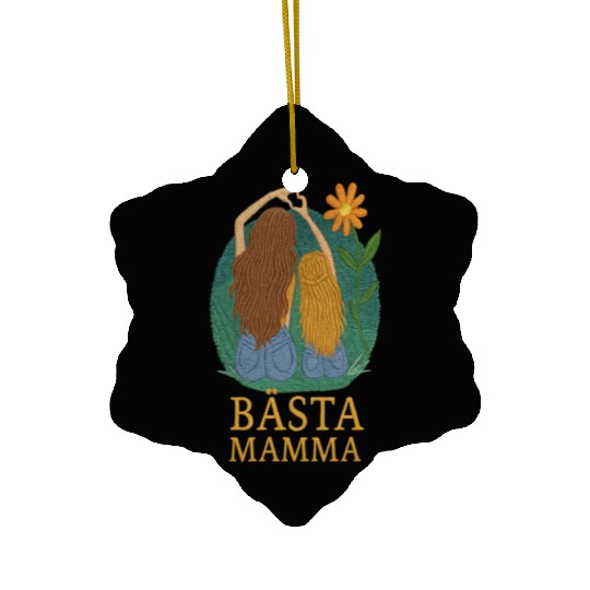 Best Mom Embroidered Style - Mother and Daughter Ceramic Ornaments