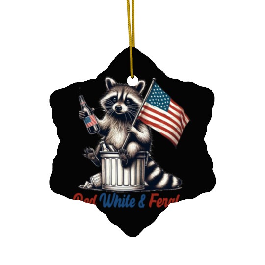 Red White and Feral Raccoon 4th July Ceramic Ornaments