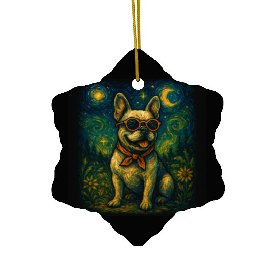 Starry Night Dog Funny Art Style Retro Glasses Pet Ceramic Ornaments