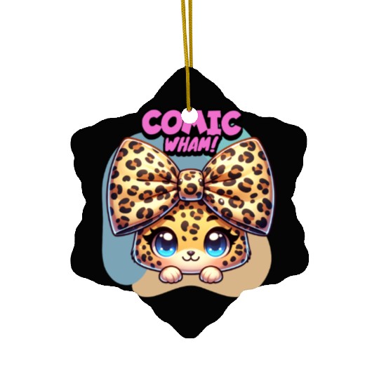 Comic Wham! – Cute Leopard with Giant Bow Ceramic Ornaments
