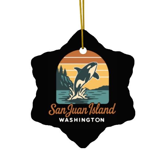 San Juan Island Washington Orca Whale Retro Sunset Ceramic Ornaments