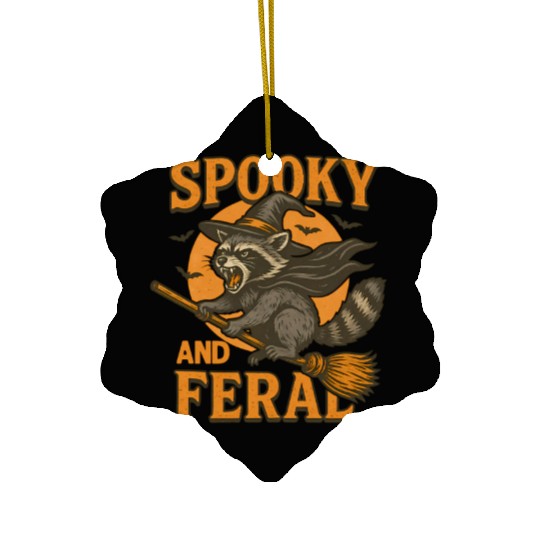 Spooky and Feral Raccoon Halloween Ceramic Ornaments