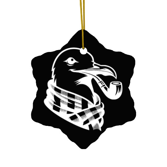 Nordic Seagull Art With Sailor Flair Ceramic Ornaments