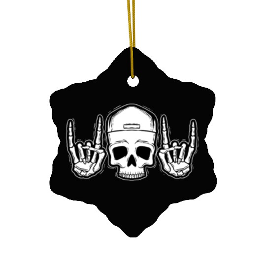 Skull Rock On Skeleton Hands Art Ceramic Ornaments