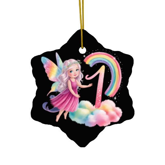 Magical Rainbow Fairy Elf 1st Birthday Girl Ceramic Ornaments