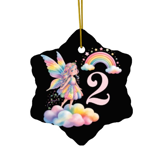 Magical Rainbow Fairy Elf 2nd Birthday Girl Ceramic Ornaments