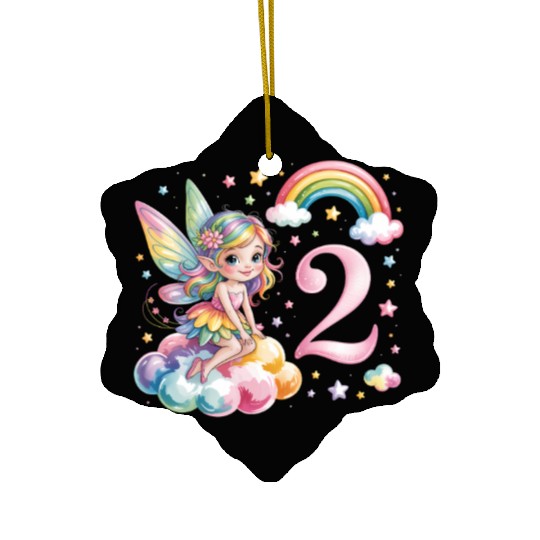 Magical Rainbow Fairy Elf 2nd Birthday Girl Ceramic Ornaments