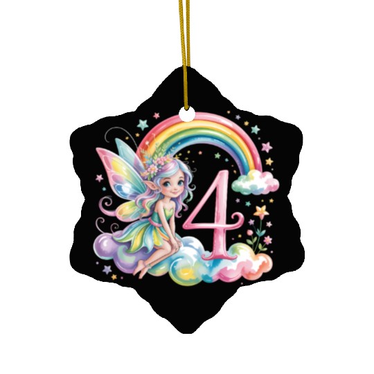 Magical Rainbow Fairy Elf 4th Birthday Girl Ceramic Ornaments