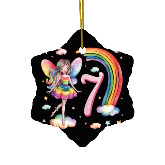 Magical Rainbow Fairy Elf 7th Birthday Girl Ceramic Ornaments