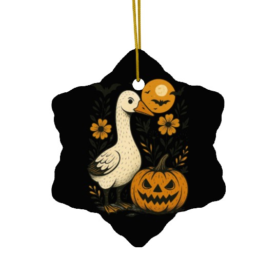 Goose Halloween Fall Silly Goose Boho Flower Ceramic Ornaments