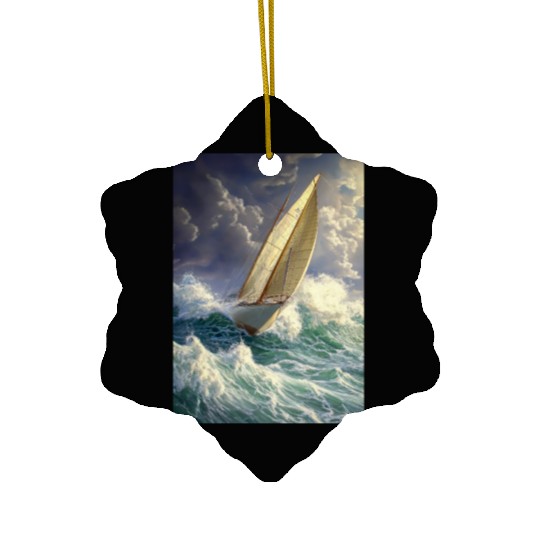Wild Sailing Through the Storm Ceramic Ornaments