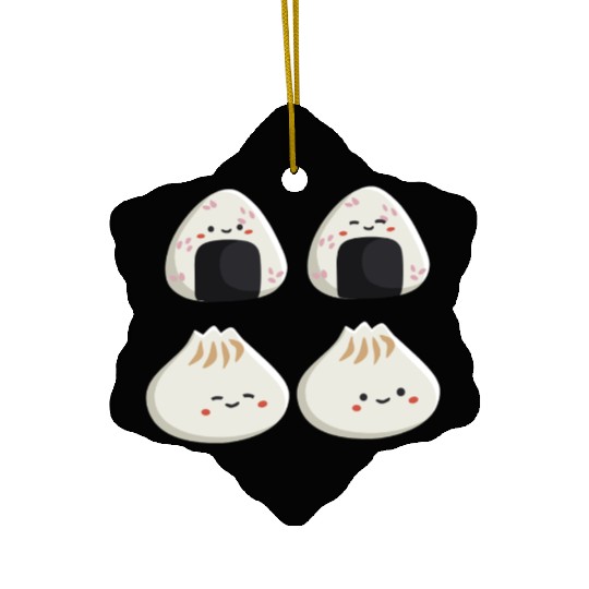Onigiri and dumpling face character Ceramic Ornaments