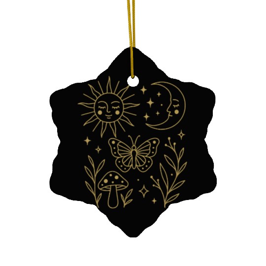 Celestial Magic Moon and Sun Doodle Ceramic Ornaments