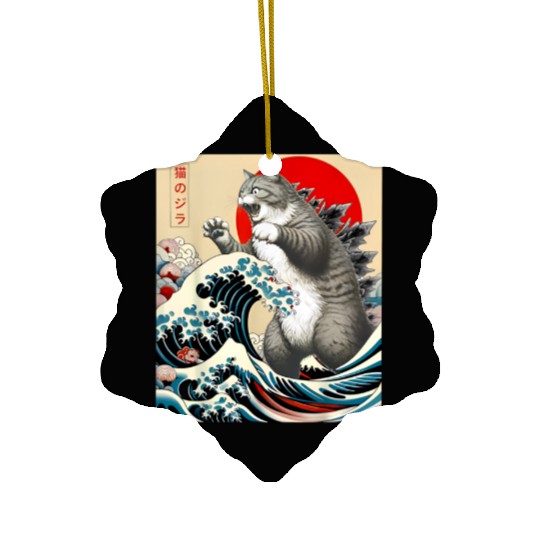 Catzilla Cat Japanese Art Funny Cat Ceramic Ornaments