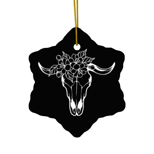 Floral Bull Skull Tattoo Design Ceramic Ornaments