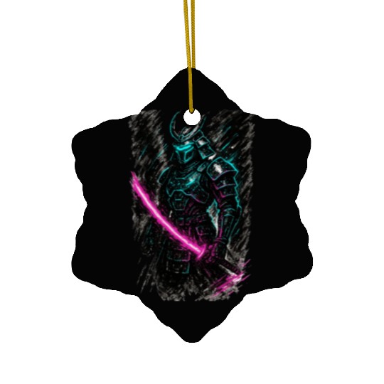 Neon Samurai Warrior Illustration Ceramic Ornaments