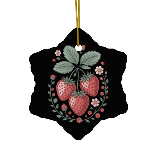 Charming Strawberry and Floral Art for Nature Ceramic Ornaments