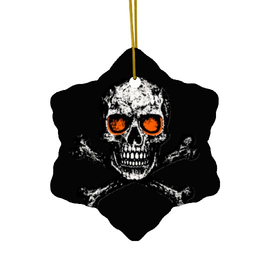 Grunge Skull Crossbones Orange Eyes Ceramic Ornaments
