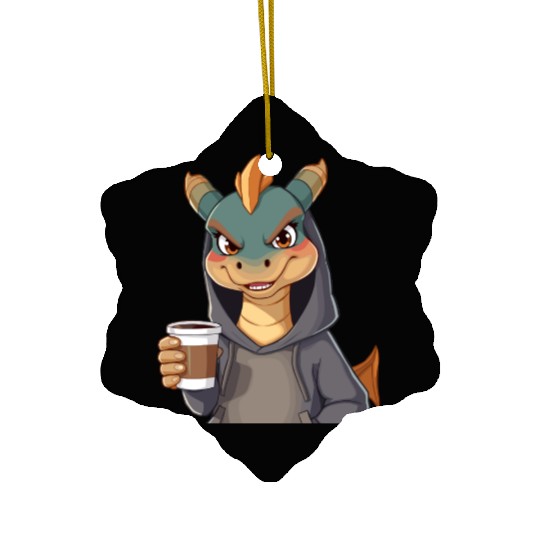 Dragon Character in Cozy Ceramic Ornaments with Coffee