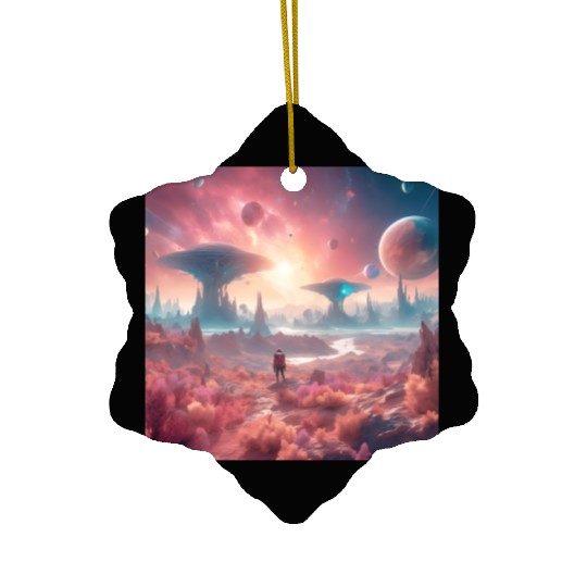 Alien Planet Explorer in Surreal Landscape Ceramic Ornaments