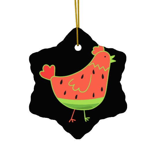 Whimsical Watermelon Chicken Illustration Ceramic Ornaments
