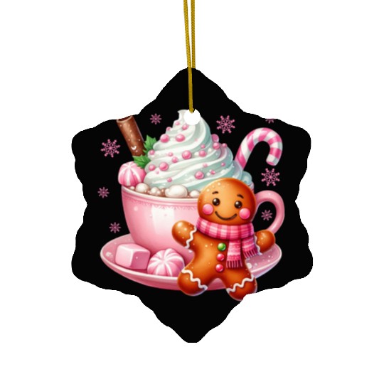 Whimsical Holiday Hot Chocolate Scene Ceramic Ornaments