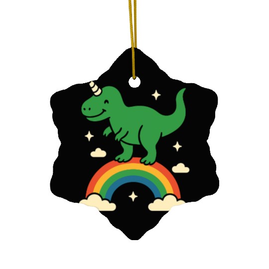 Whimsical Dinosaur with Rainbow Arch Ceramic Ornaments