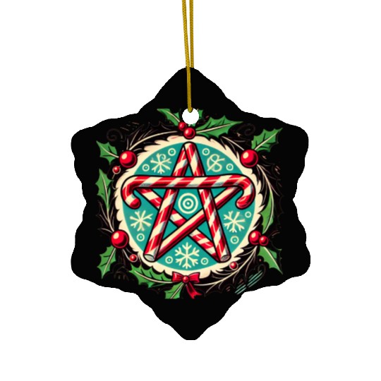 Yule Pentacle with Candy Canes Pagan Holiday Desig Ceramic Ornaments