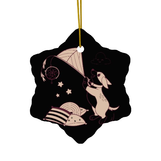 Whimsical Dachshund with Dreamcatcher Ceramic Ornaments