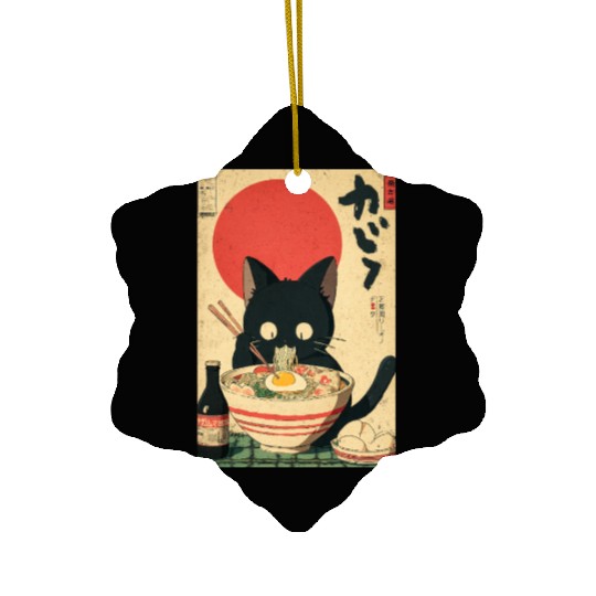 Ramen Cat Retro Poster Ceramic Ornaments