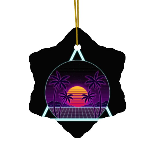 Neon Sunset with Tropical Palms Ceramic Ornaments